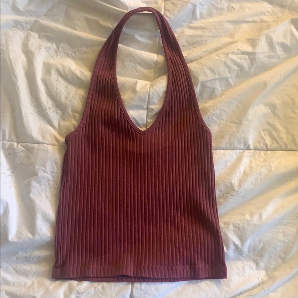 Raspberry ribbed tight halter top